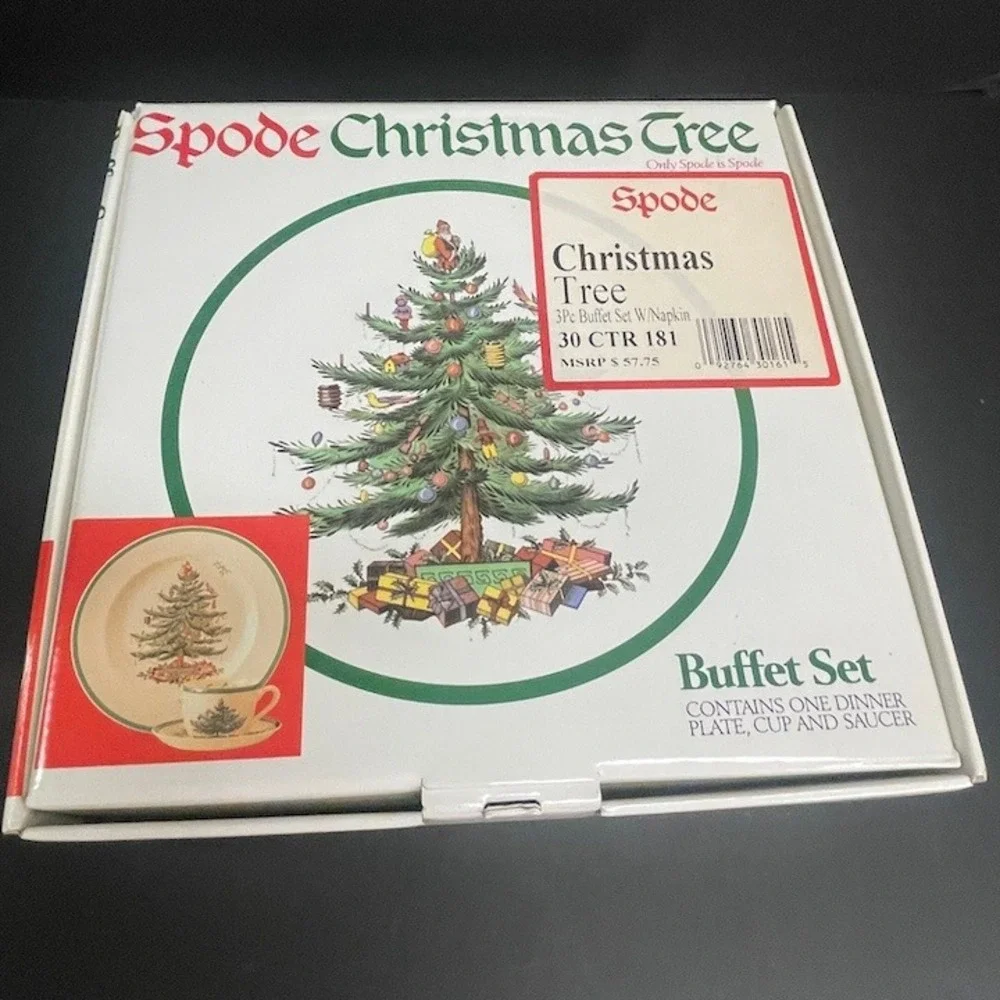 Vtg 1995 Spode Christmas Tree 4-Piece Buffet Place Setting Made in England Boxed